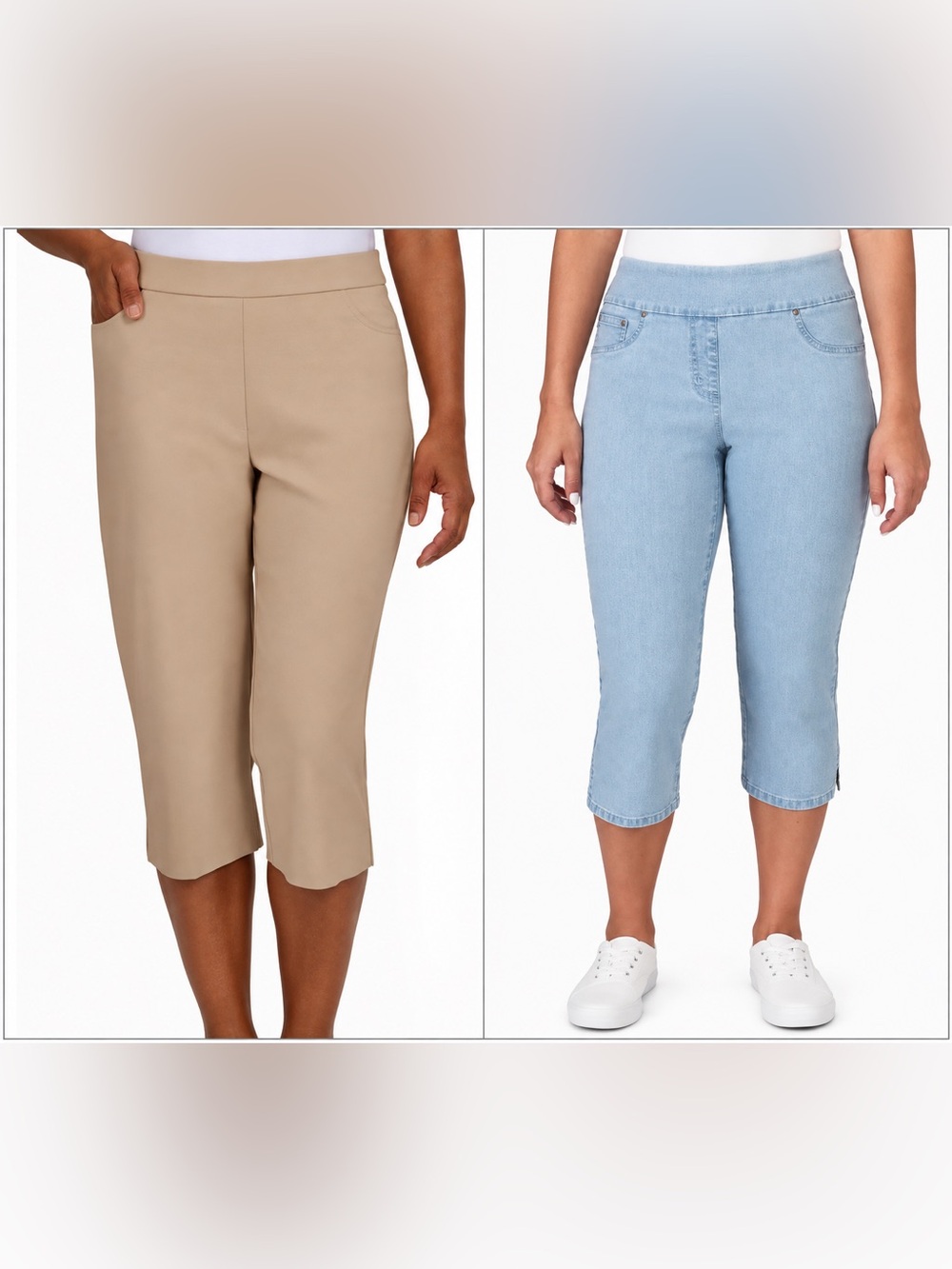 TWO Alfred Dunner Capri Pants. Khaki pair has never been worn.